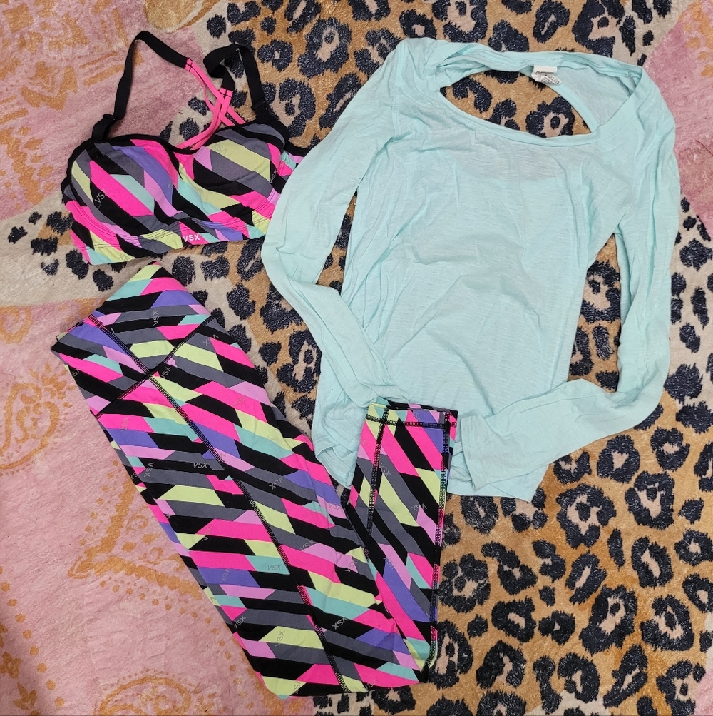 VSX Outfit - Sport Bra, Active Leggings, Open Back Top